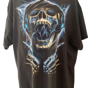 Vintage Delta Pro Weight Skeleton Skull Rock and Roll Black T Shirt Size Large